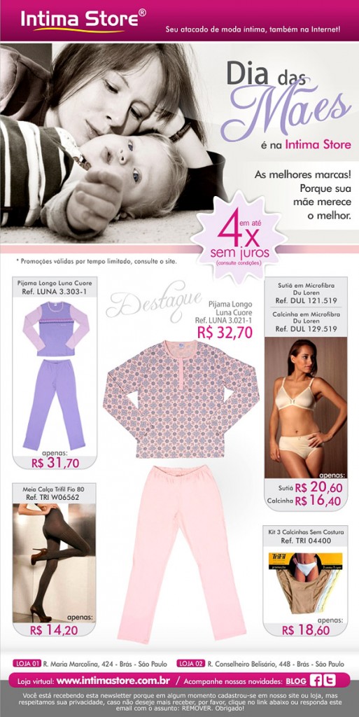 Email Marketing Campanha de Dia das Mães Intima Store